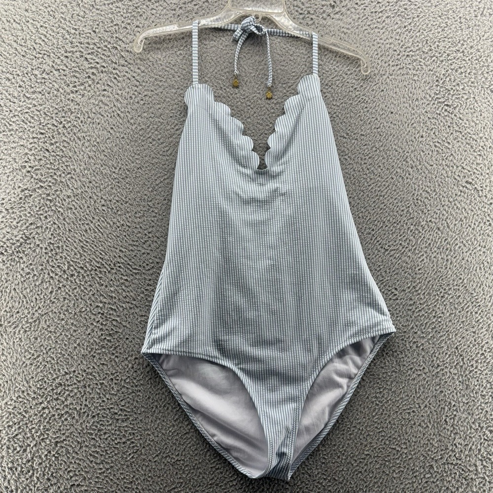 Jessica Simpson‎ XL Under The Sea Scalloped One Piece Swimsuit Stripe Blue